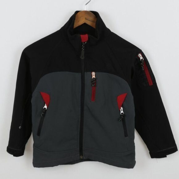 Snozu Boys Extra Small Black Gray Fleece Lined Soft Shell Full Zip Jacket - Picture 1 of 8